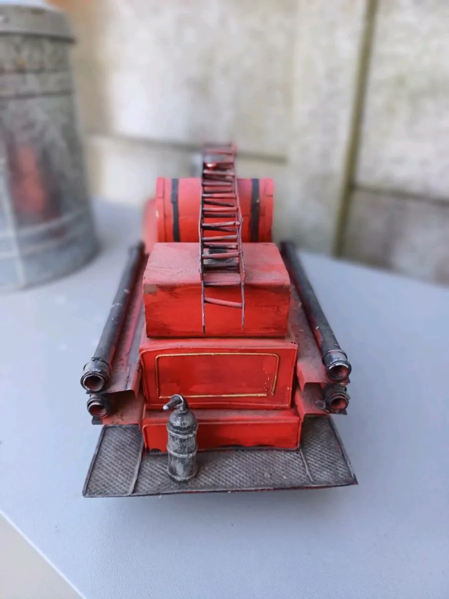 Large Vintage Collectible Metal Fire Truck - Image 4