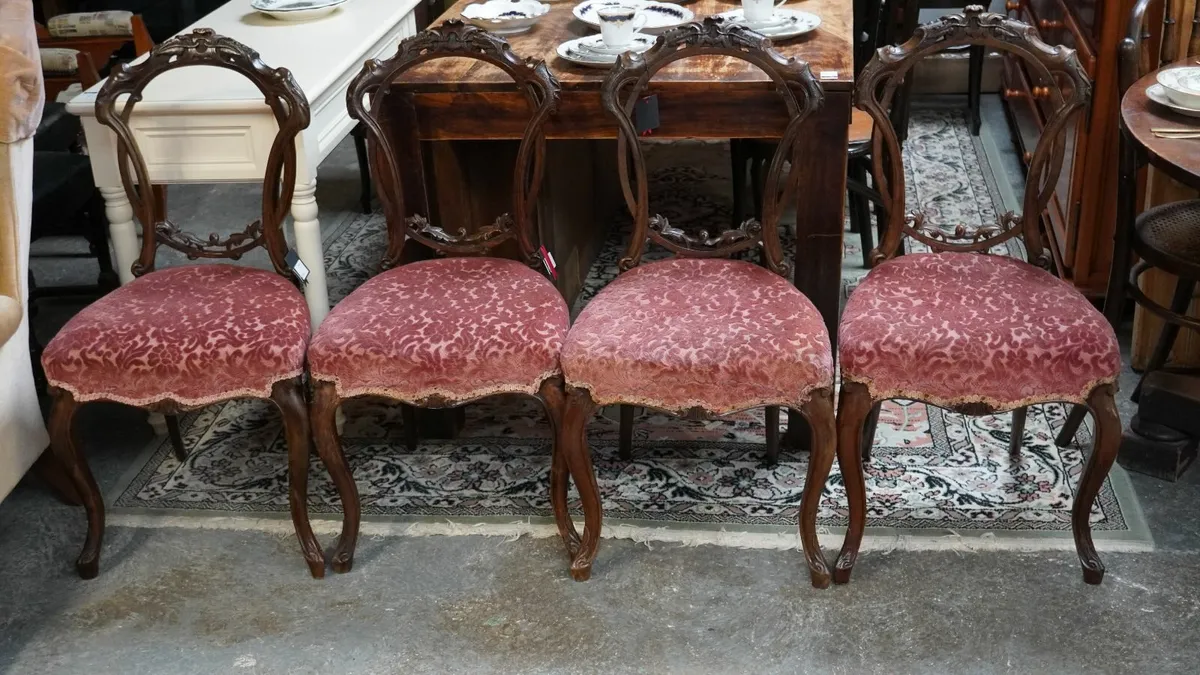 Set of Four Original Victorian Walnut  Back Chairs - Image 1
