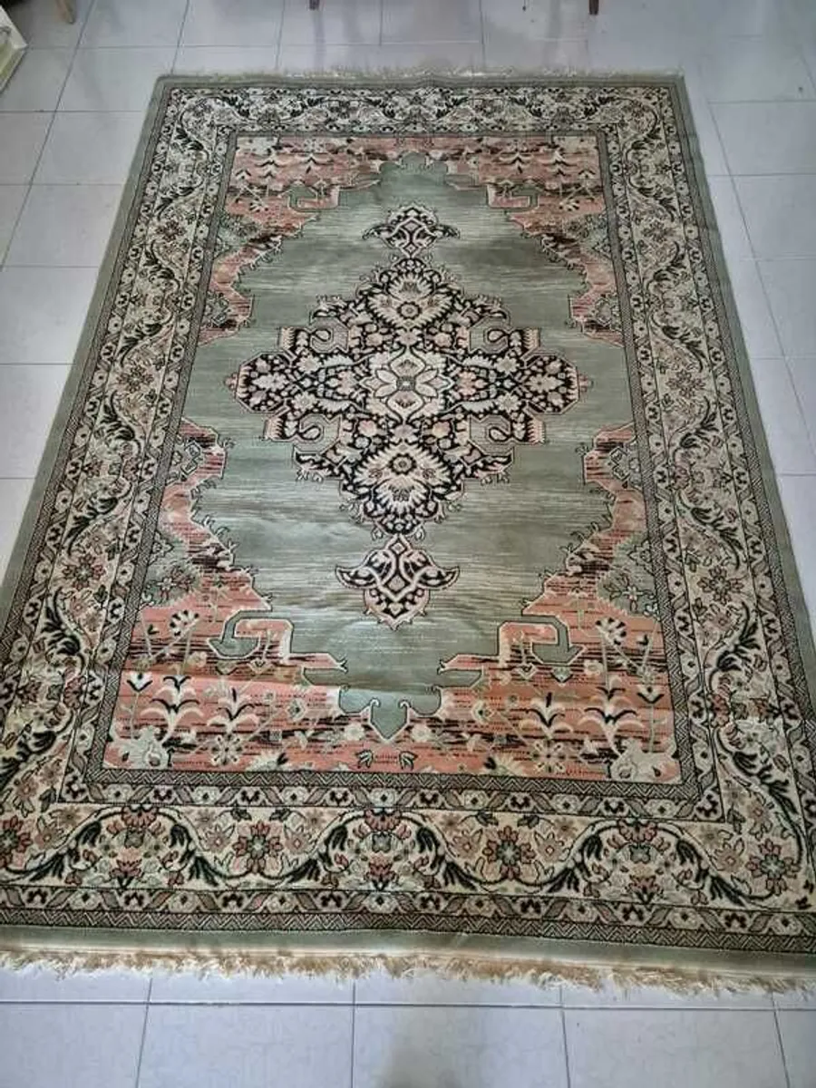 Stunning Green and Coral Wool Rug - Image 4