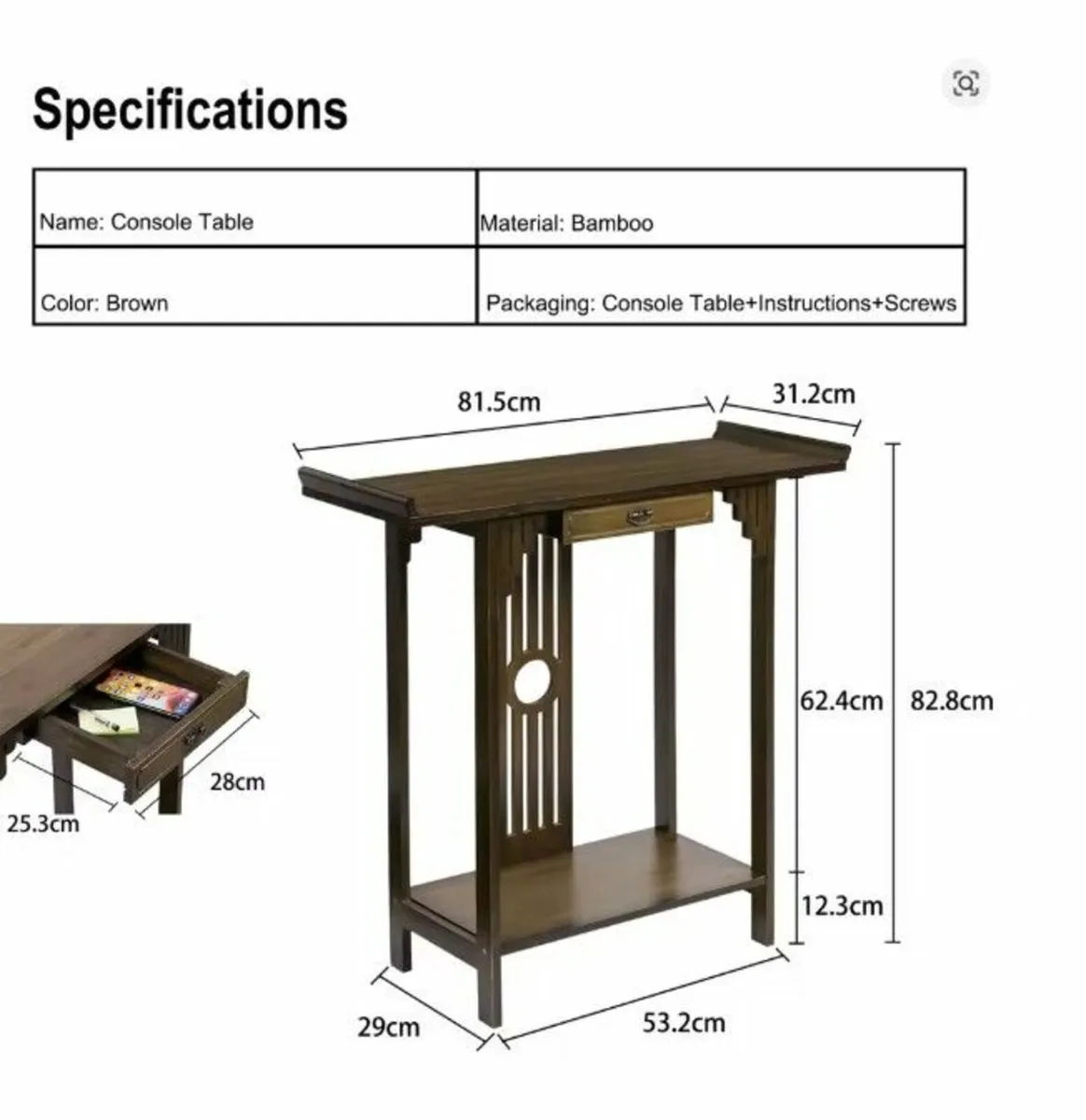 Brown Bamboo Console Table with Drawer and Bottom - Image 4