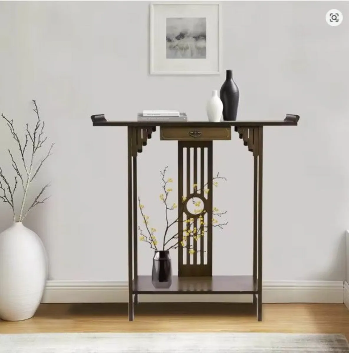 Brown Bamboo Console Table with Drawer and Bottom - Image 1
