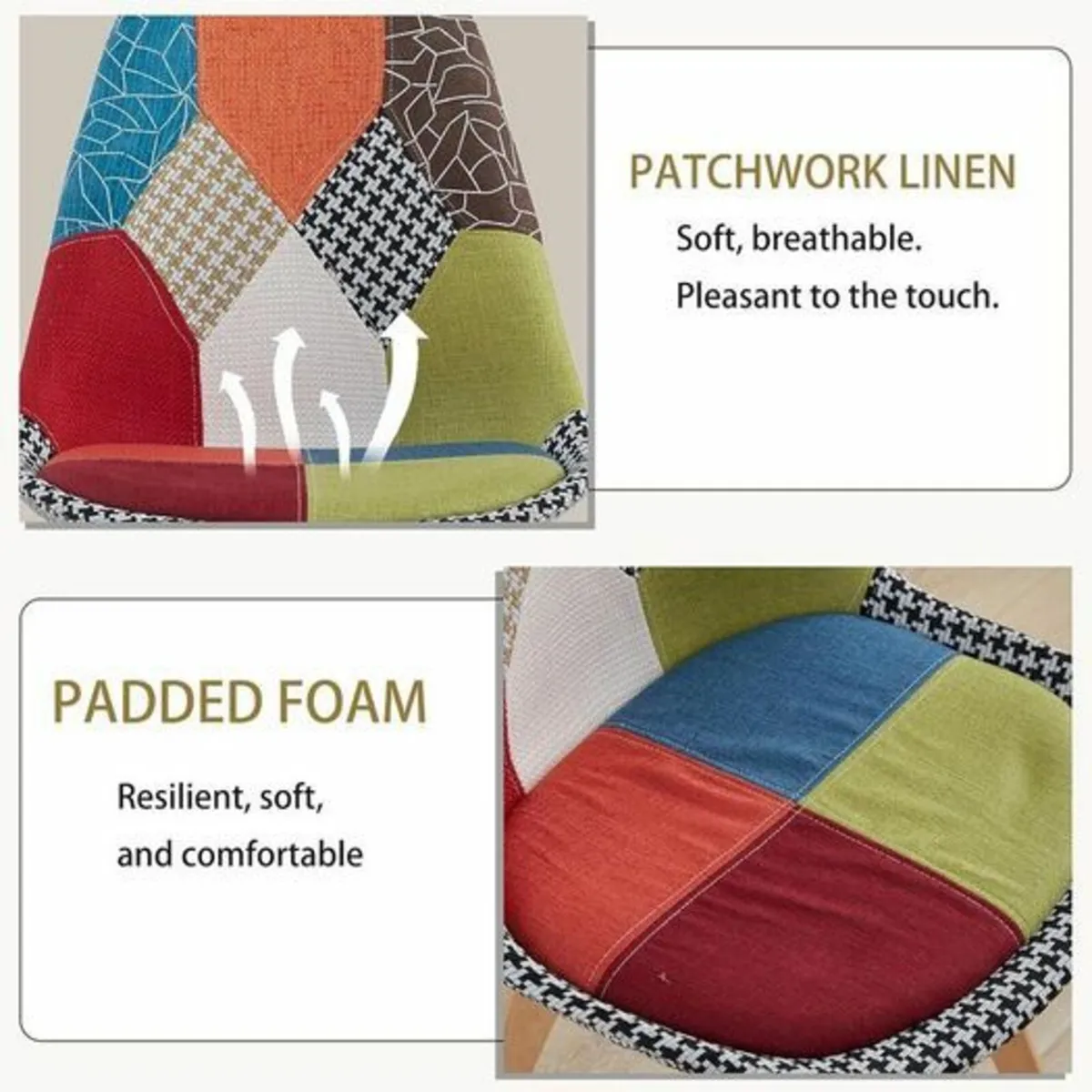 Set of 4 Patchwork Dining Chairs Beech Wood Legs - Image 4