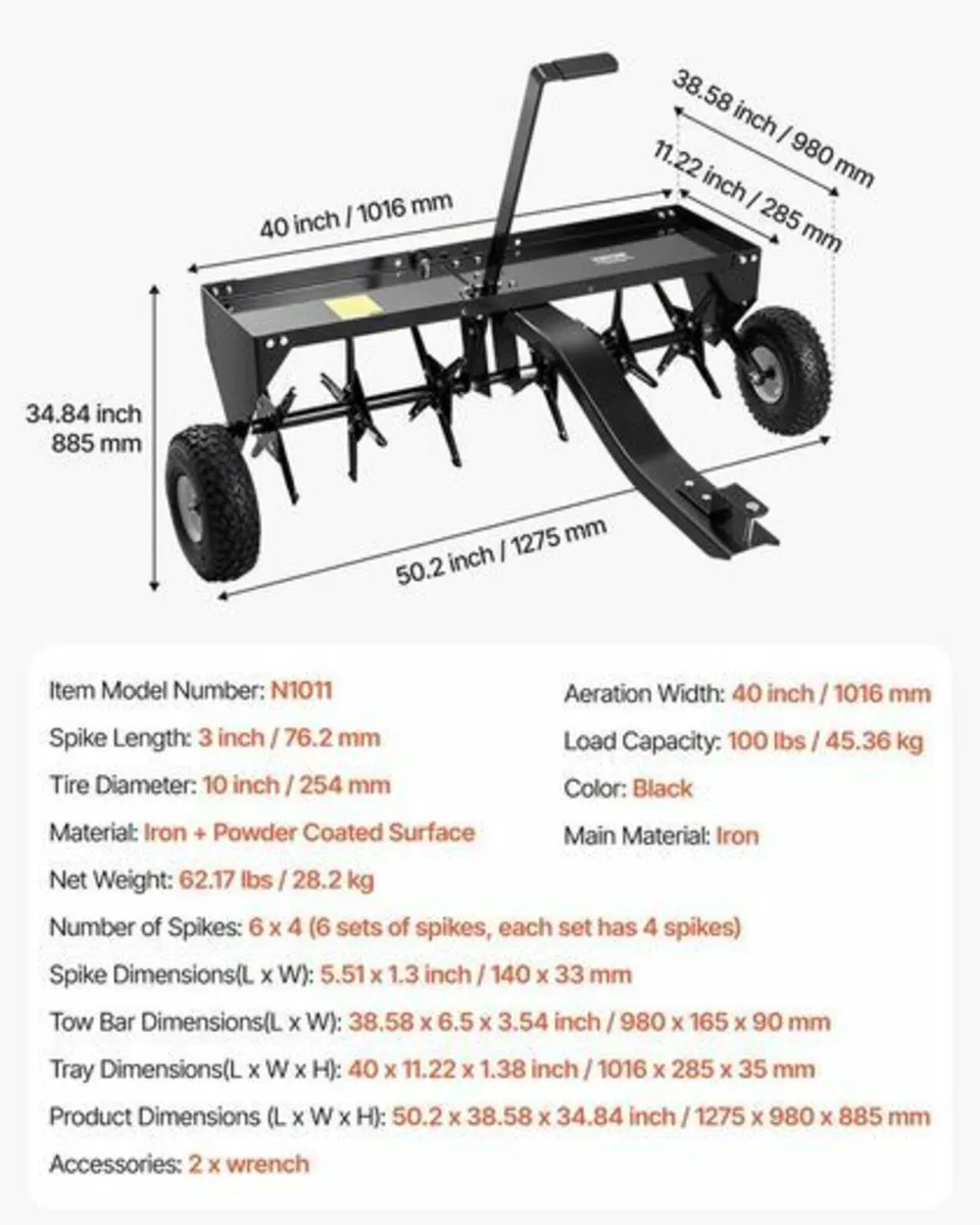 Lawn aerator Ride on Mower 40" Tow Behind Plug Aer - Image 2