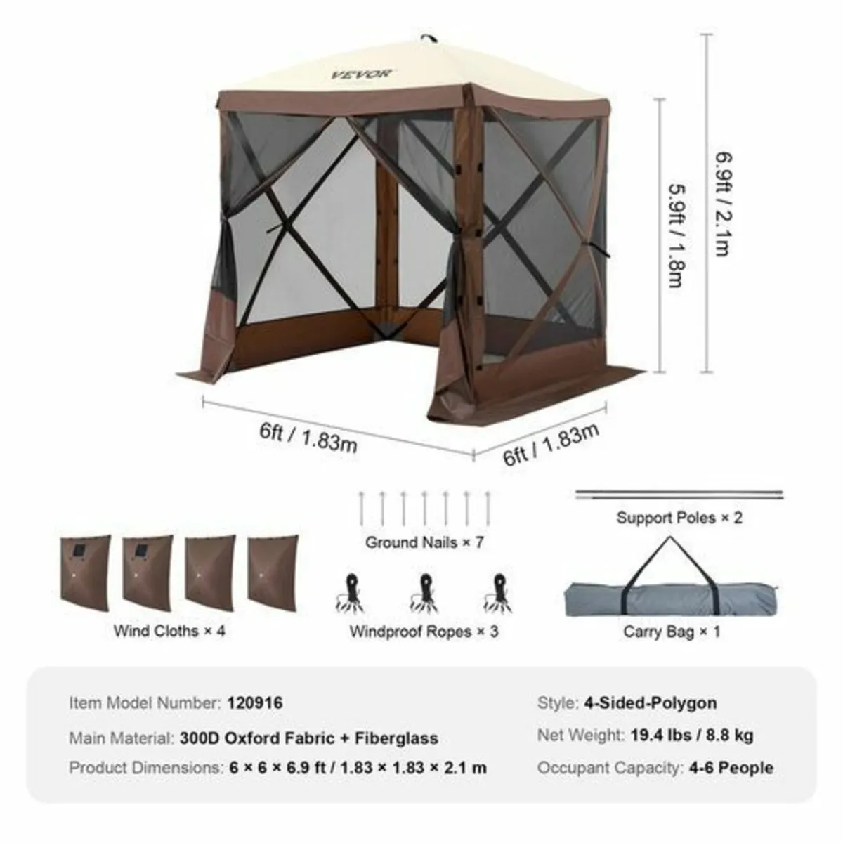Pop Up Gazebo Tent Pop-Up Screen Tent 4 Sided Cano - Image 3