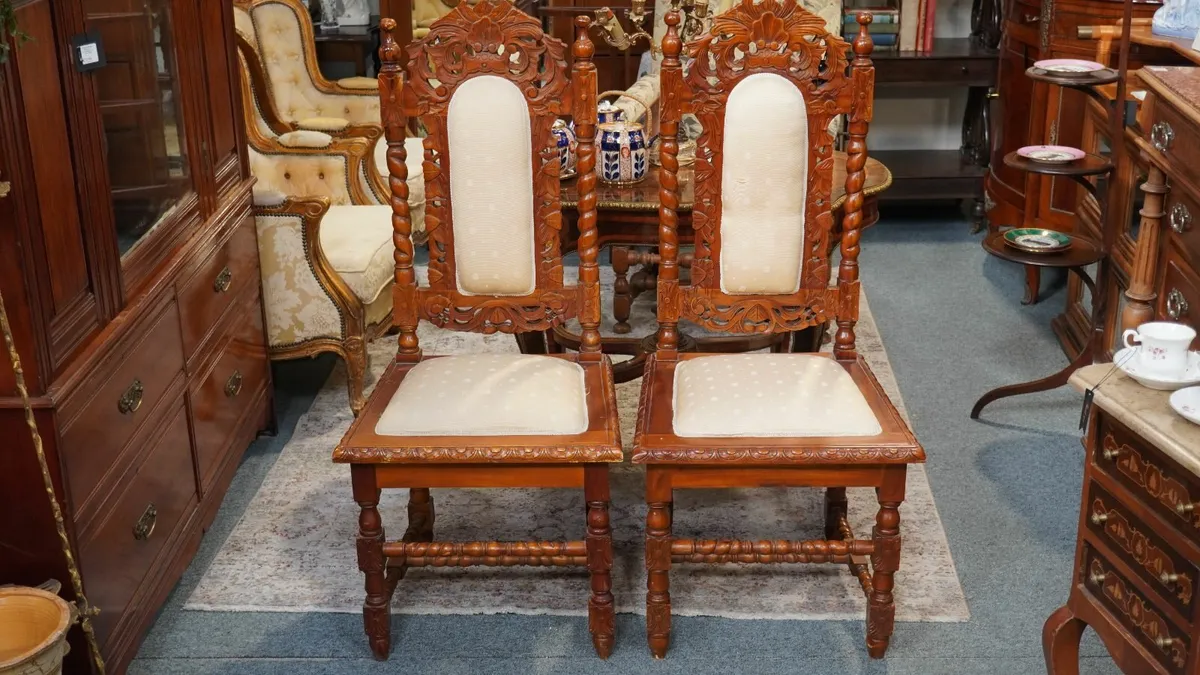 Stunning Pair of Carved Spanish Chairs - Image 2