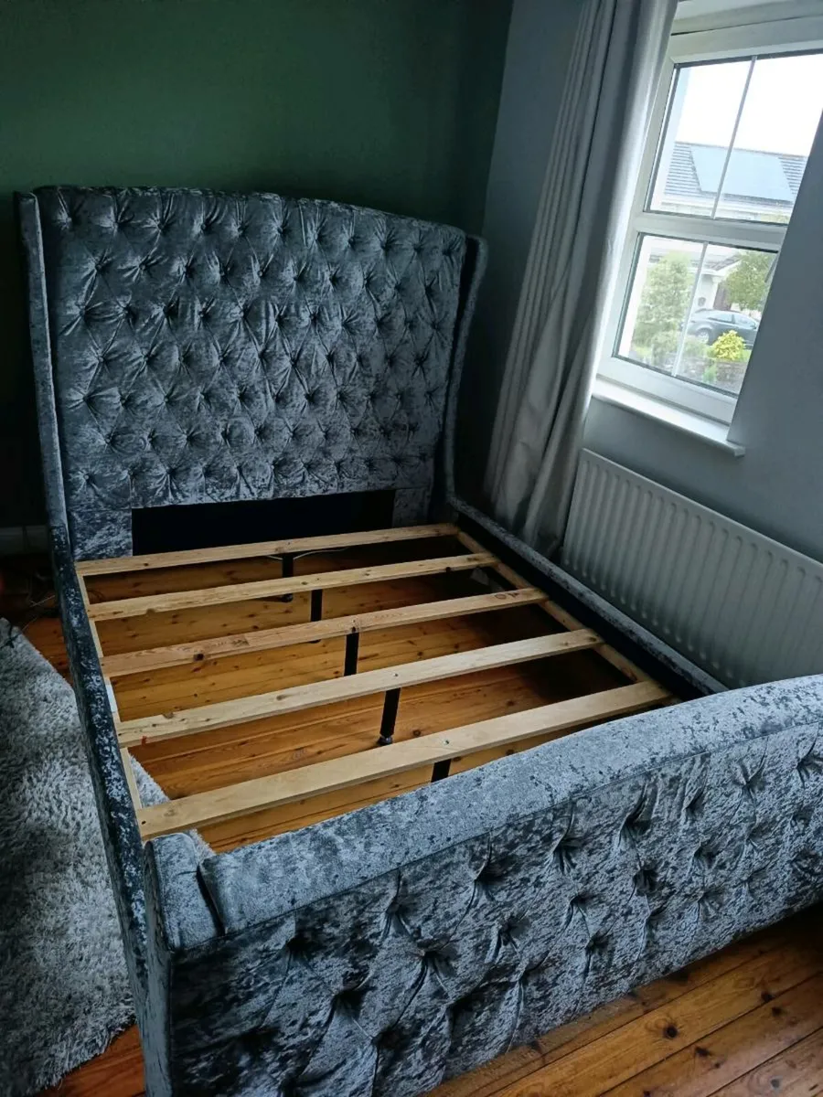 King size bed frame (Grey Velvet) - Image 2