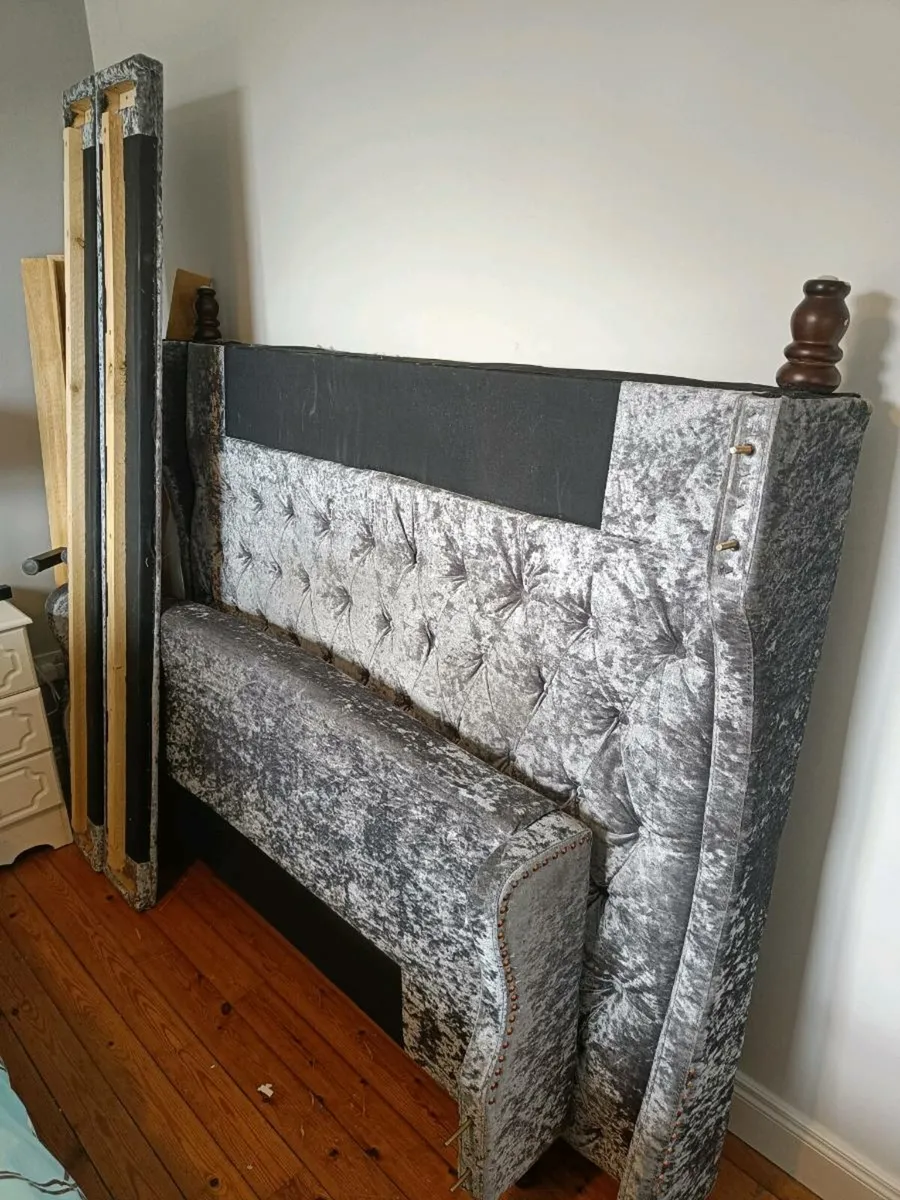 King size bed frame (Grey Velvet) - Image 4
