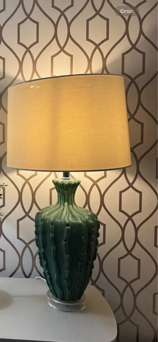 Large Green table lamp & shade - Image 2