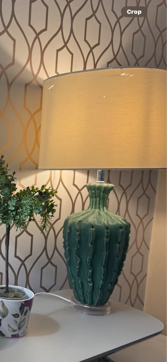 Large Green table lamp & shade - Image 3