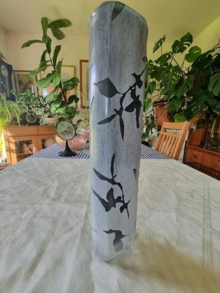 Large Cylindrical Engraved Glass Vase - Image 3