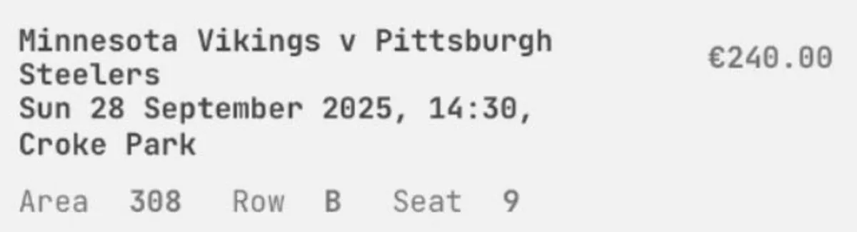NFL Steelers vs Vikings ticket (x1) Sect 713 - Image 3