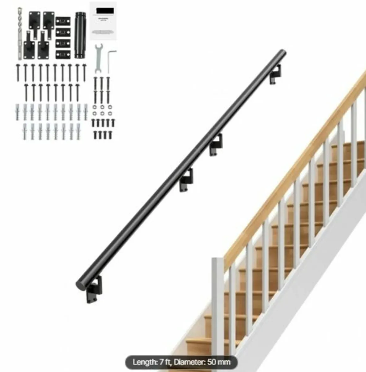 Handrail Stair Railing, 7 ft, Wall Mount Handrails - Image 1