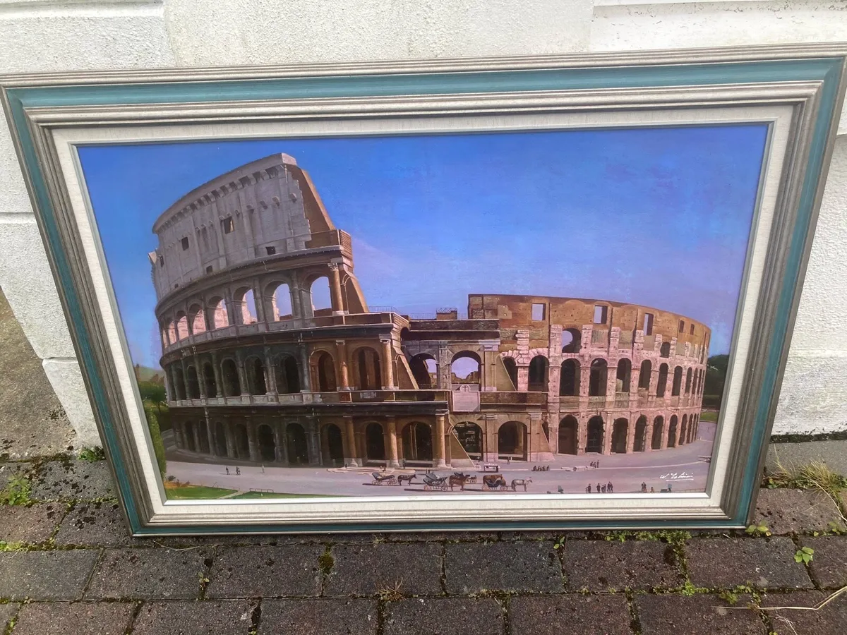 Large oil painting signed colosseum Rome - Image 1