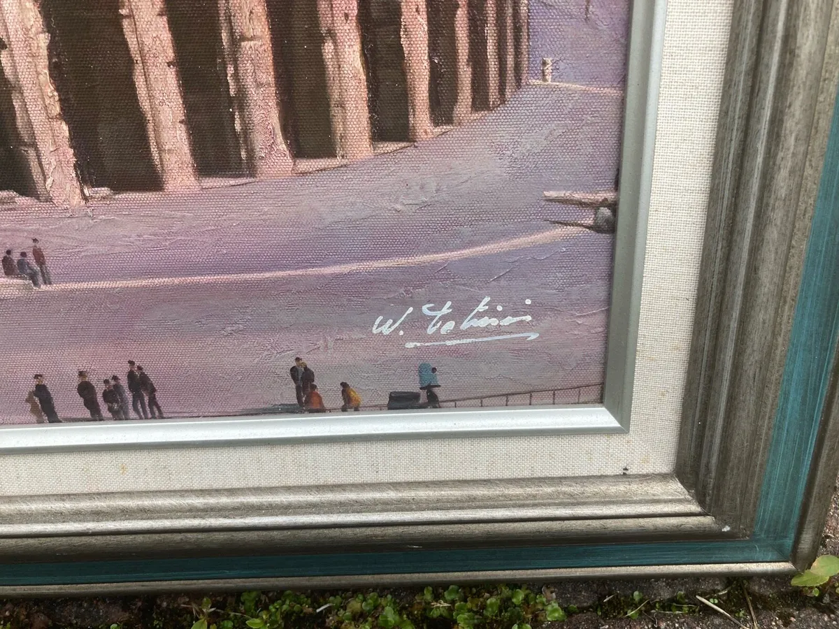 Large oil painting signed colosseum Rome - Image 2