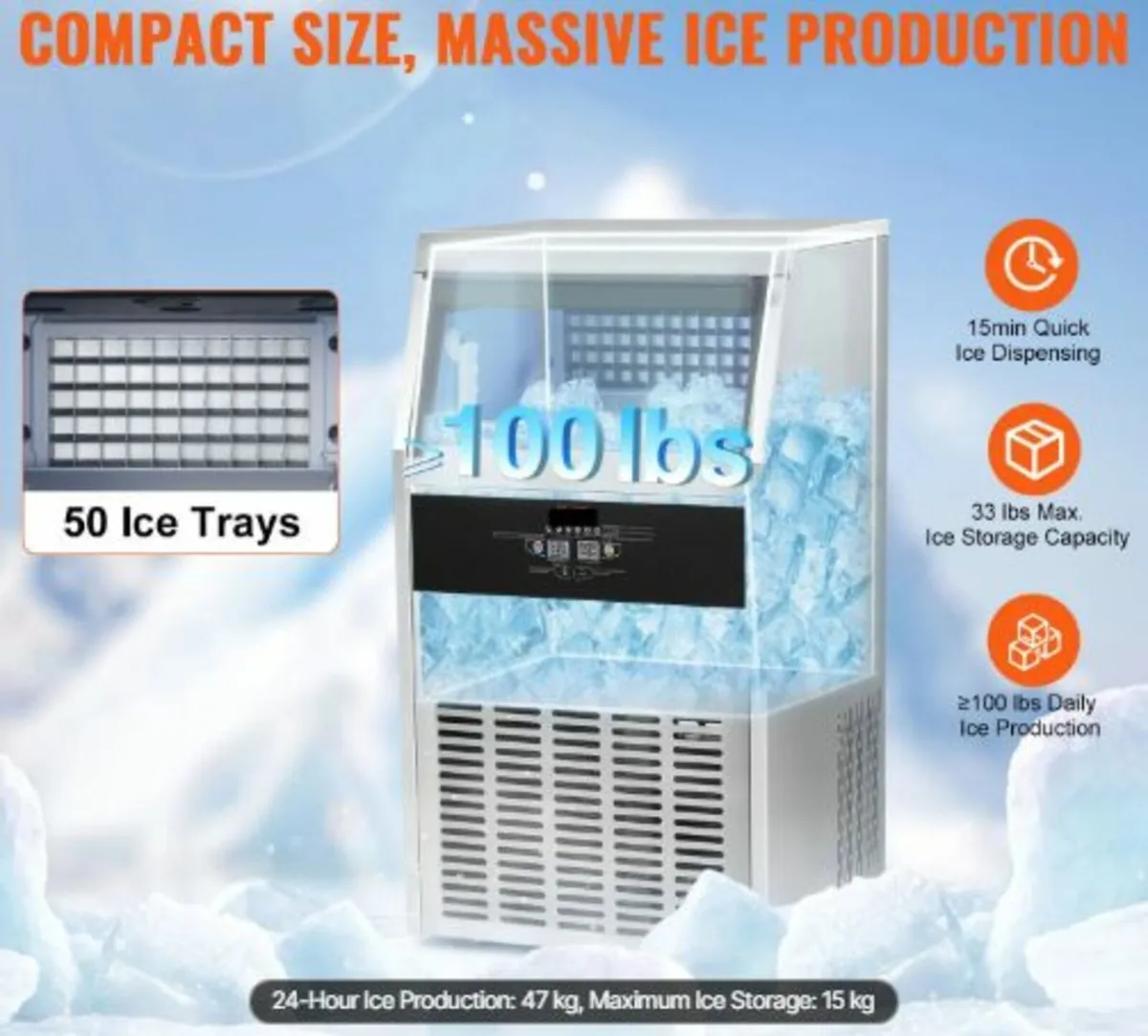 Commercial Ice Maker, 100lbs/24H,Ice Maker Machine - Image 2