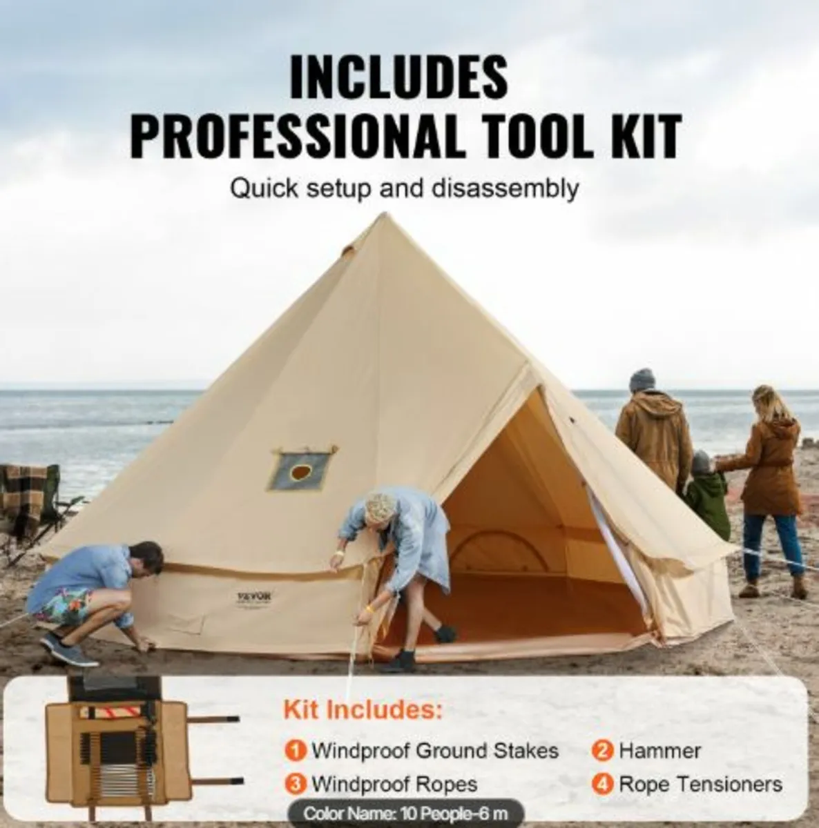 6m Canvas Tent for Camping with Stove Jack - Image 4