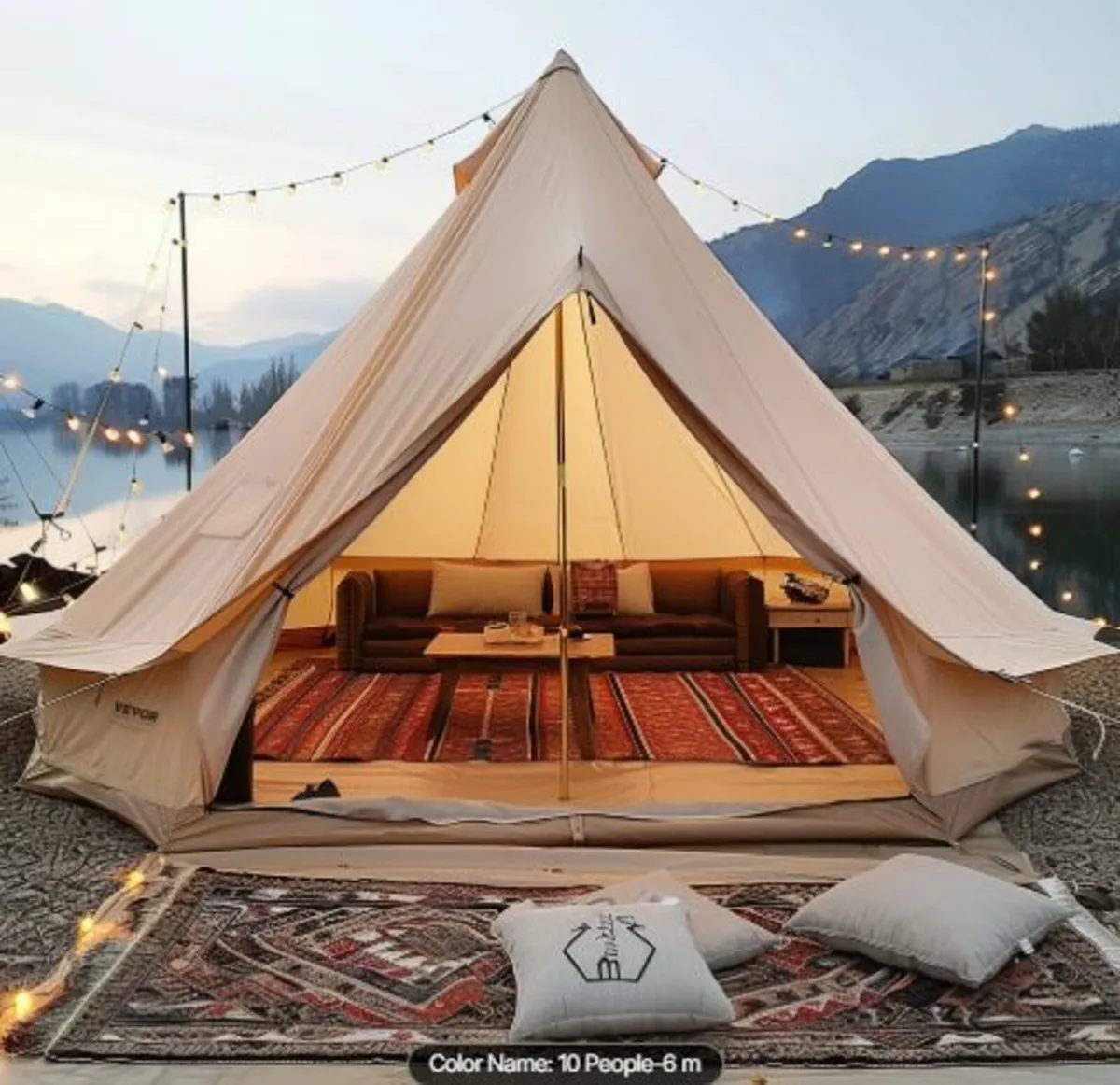 6m Canvas Tent for Camping with Stove Jack - Image 1