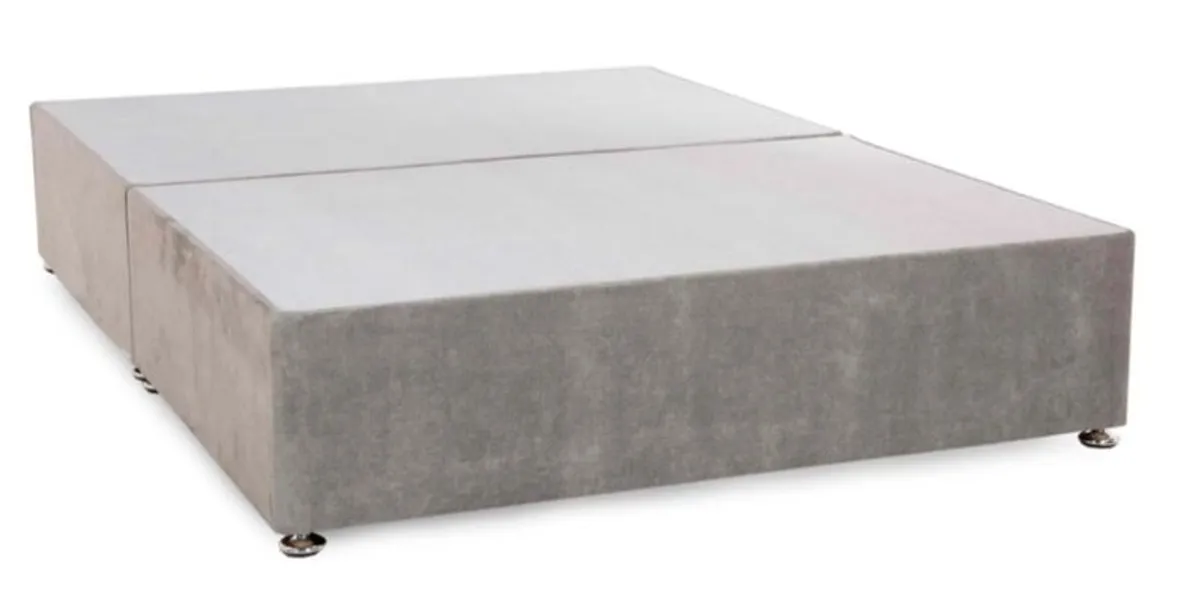 Chesterfield Wing Standing Headboard and grey divan chrome leg Base - Image 3