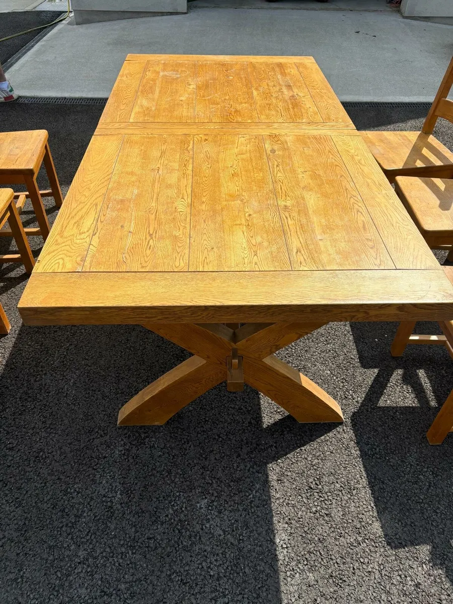 Solid Oak Dining Table & Chair - Image 3