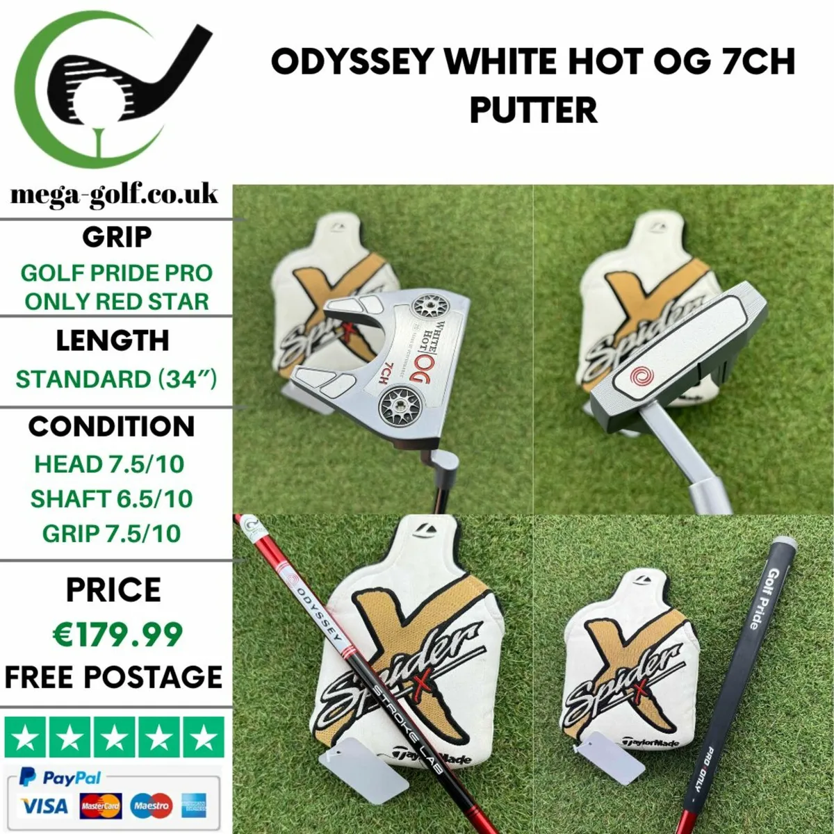 Odyssey White Hot OG 7CH Putter / 34″ - Image 1