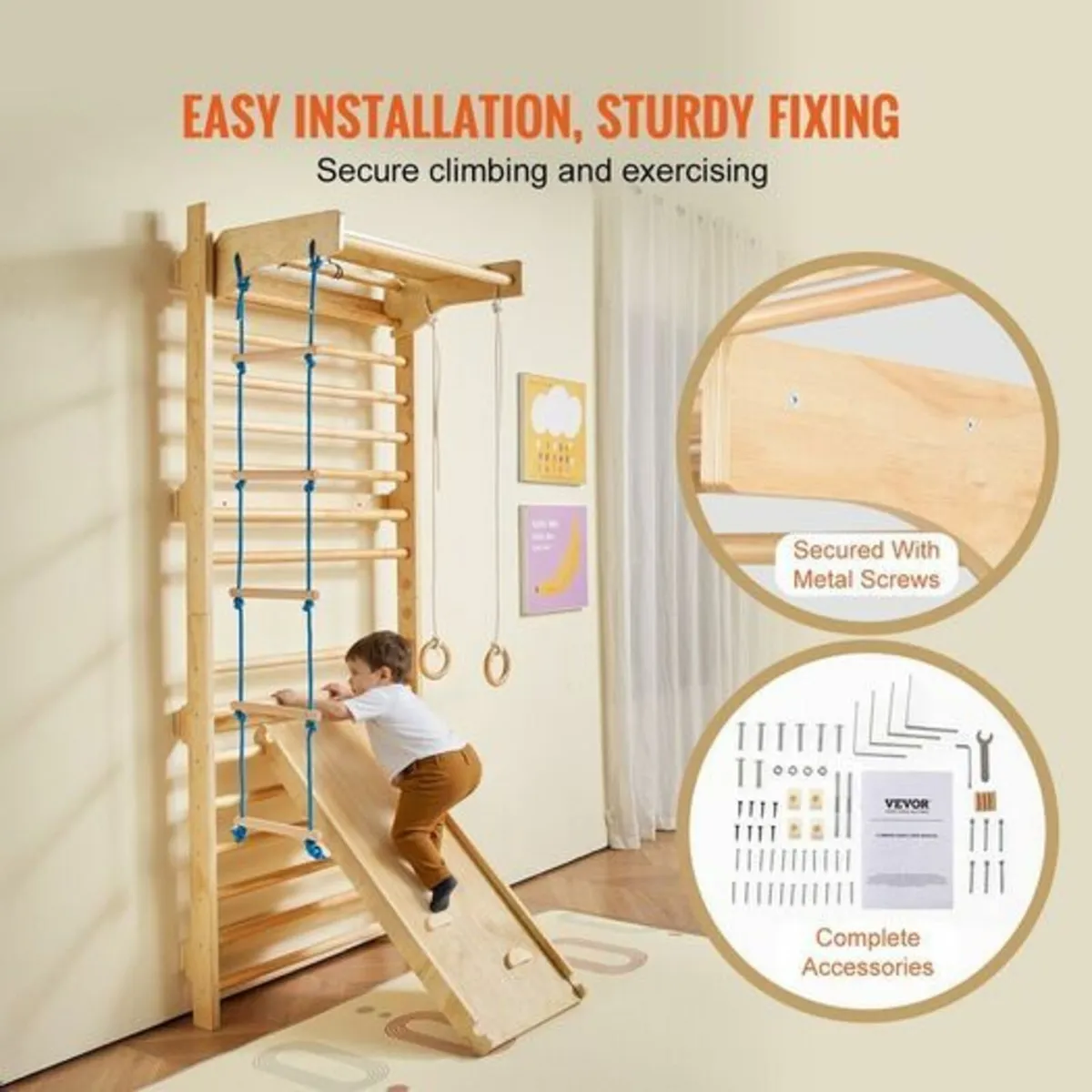 Swedish Ladder Wall Gym 5 in 1 Wooden Indoor Playg - Image 3