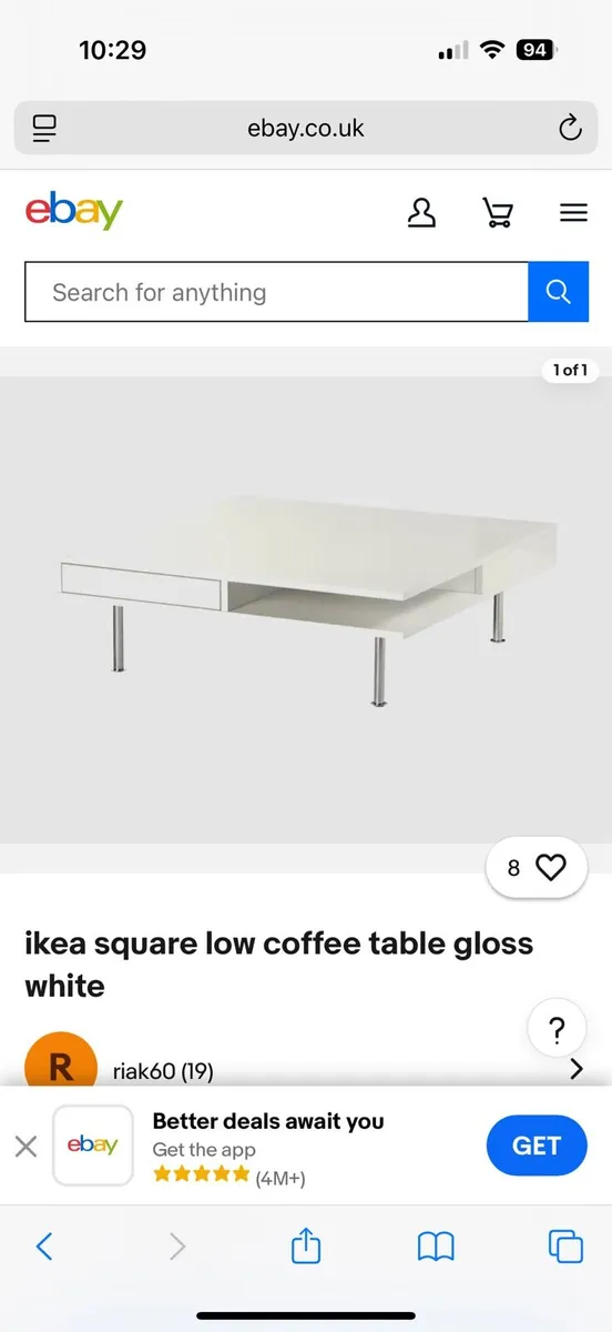 Square White gloss coffee table - Image 2