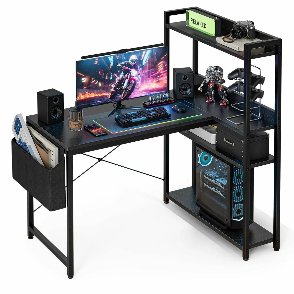 100x80 cm L Shaped Gaming Desk with Reversible Sto - Image 1