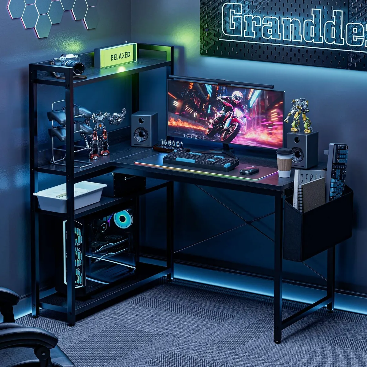 100x80 cm L Shaped Gaming Desk with Reversible Sto - Image 2