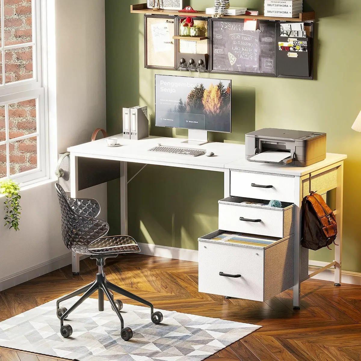 Computer Desk with Drawers, 120×48cm Office Desk w - Image 2