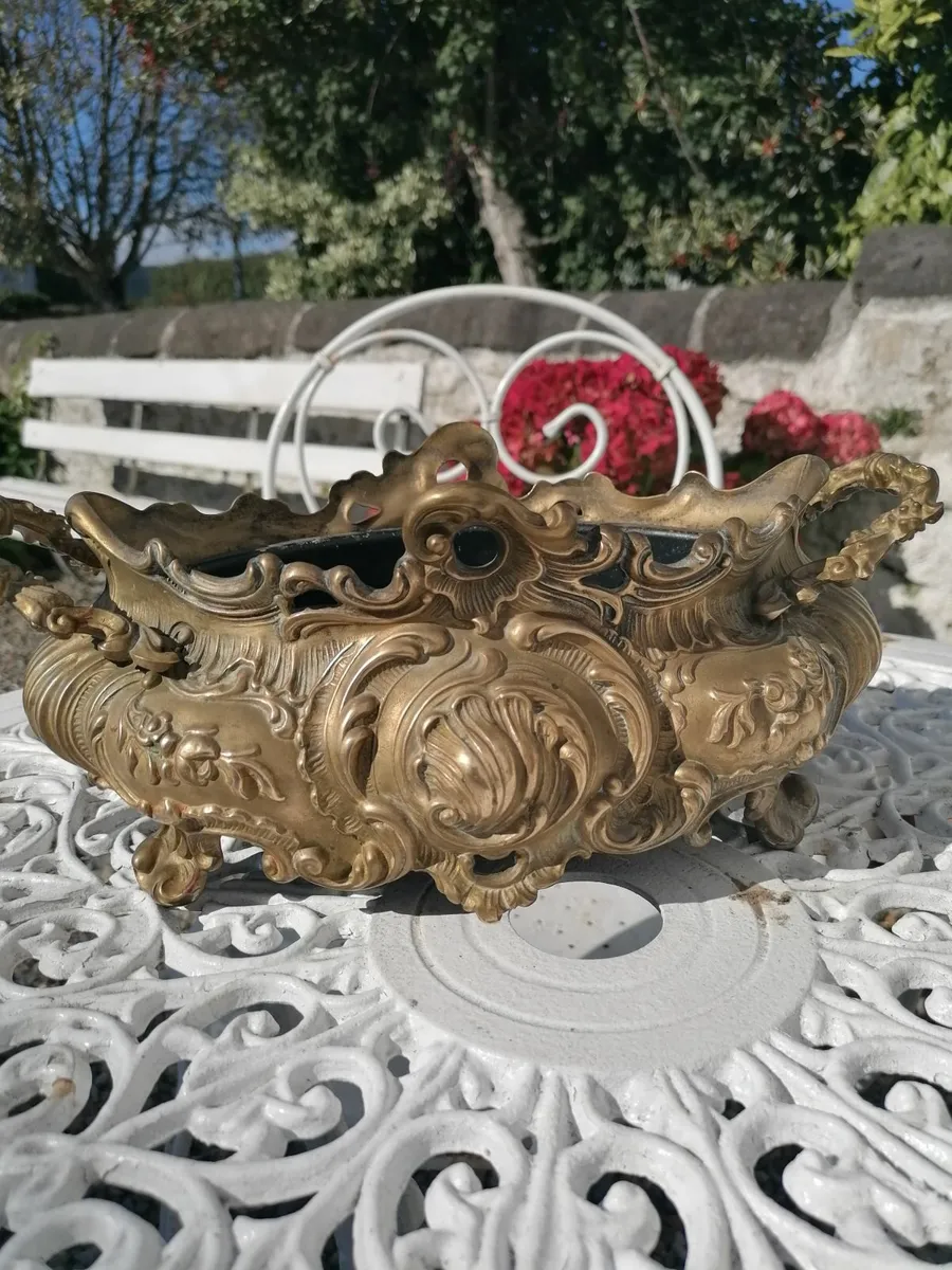 Antique French Brass Rococo Jardiniere Planter Cen - Image 2