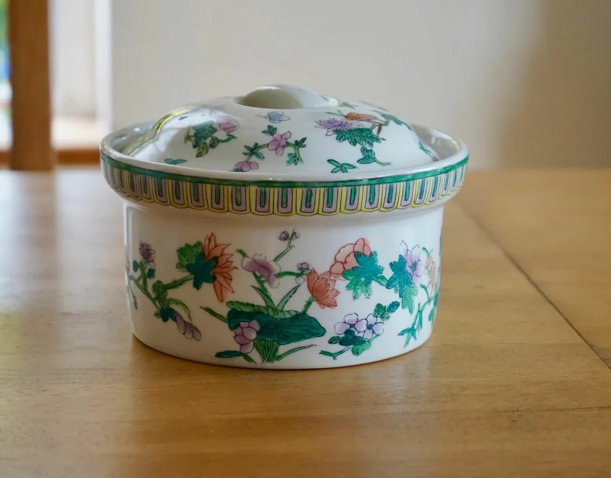 Vintage Floral Chinoiserie Covered Casserole Dish