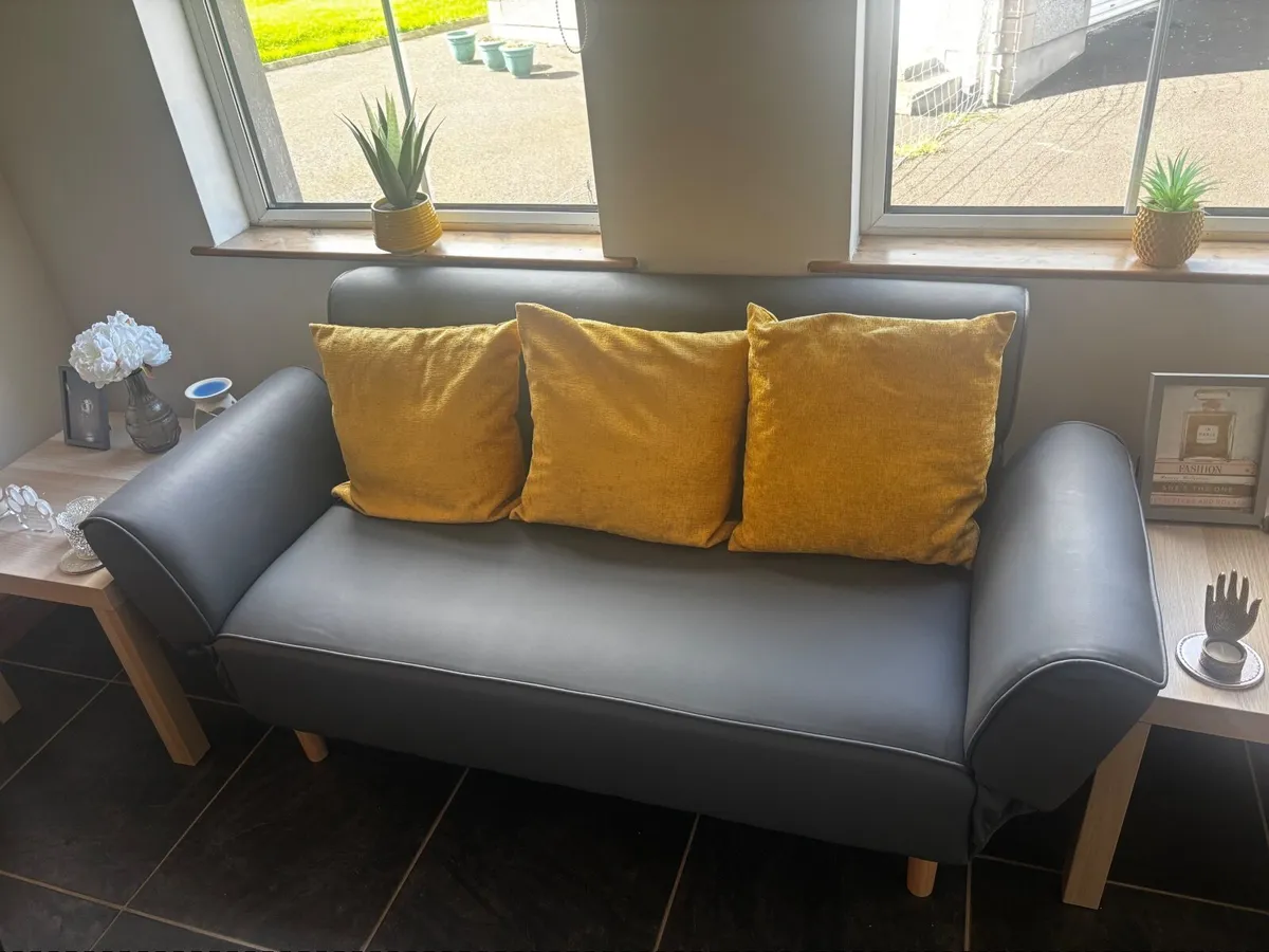 Grey Faux Leather Sofa Bed with Cushions - Image 4
