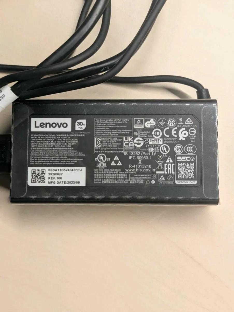 Lenovo charger ADL100YCC3A, 100w, type C - Image 1