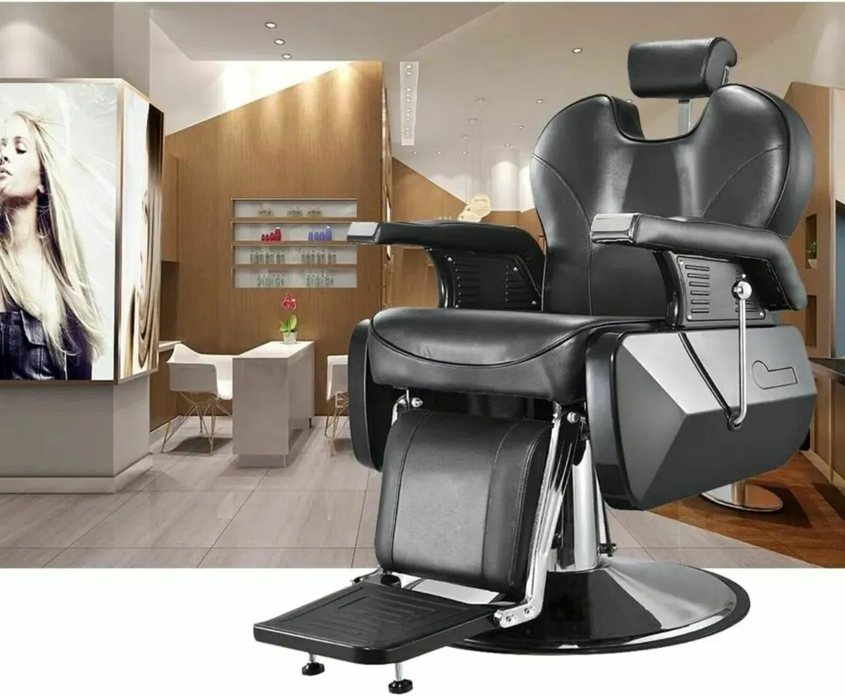 Black Barber Chair Adjustable Reclining Salon Seat - Image 2