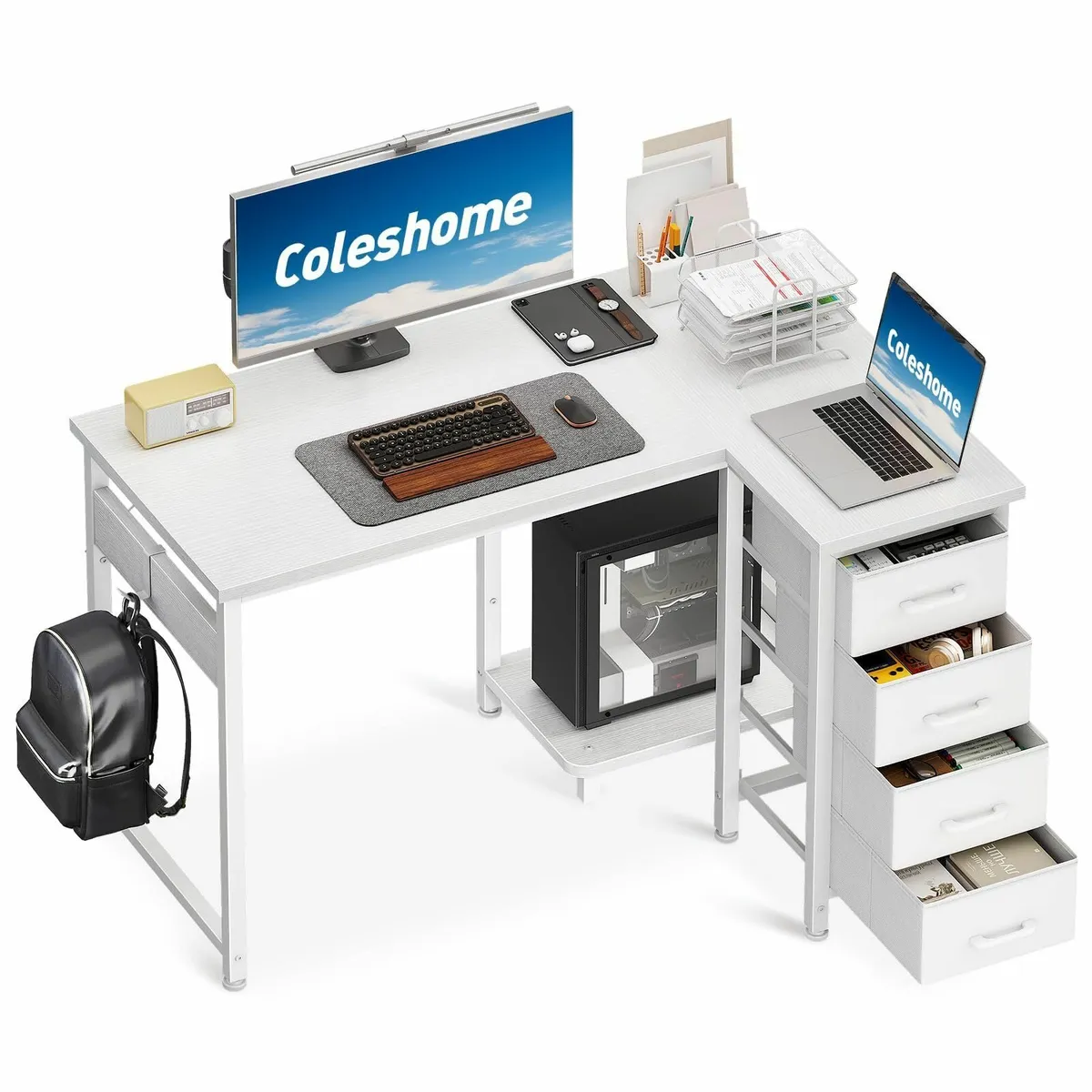 Computer Desk with Drawers, 100x70 cm Corner Desk - Image 1