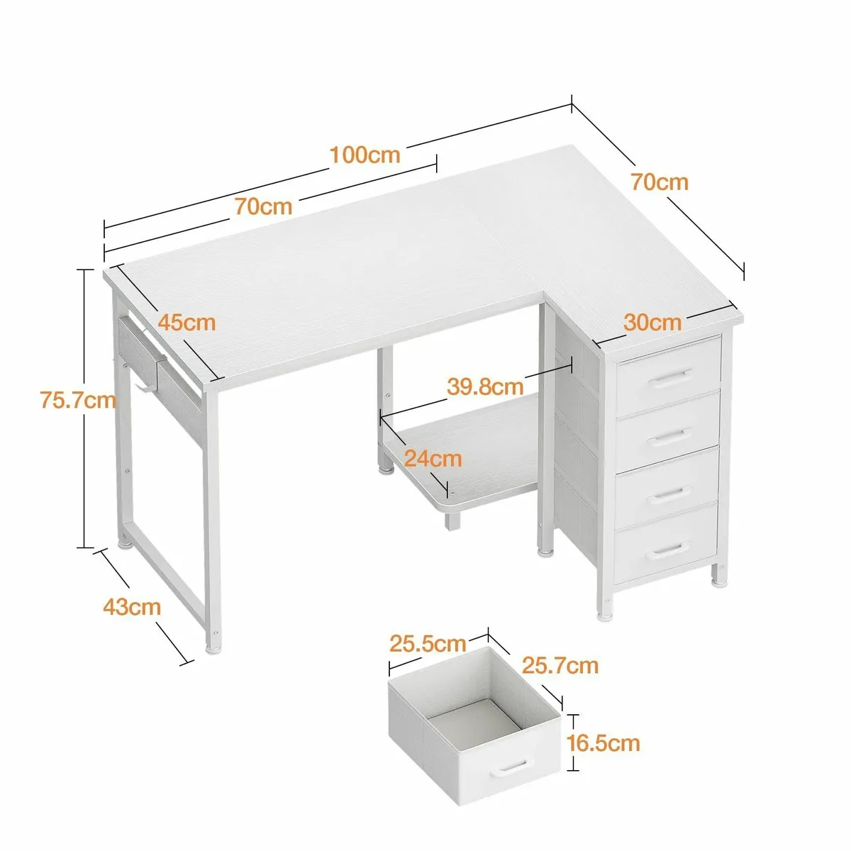 Computer Desk with Drawers, 100x70 cm Corner Desk - Image 3