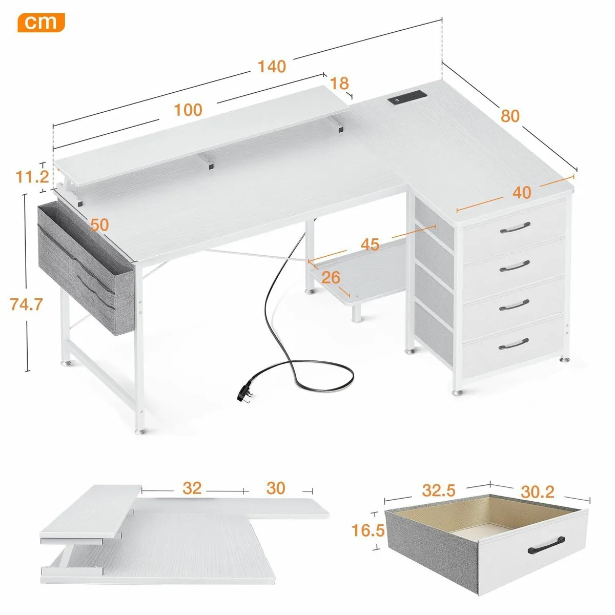 Corner Desk with Drawers, L Shaped Computer Desk 1 - Image 3