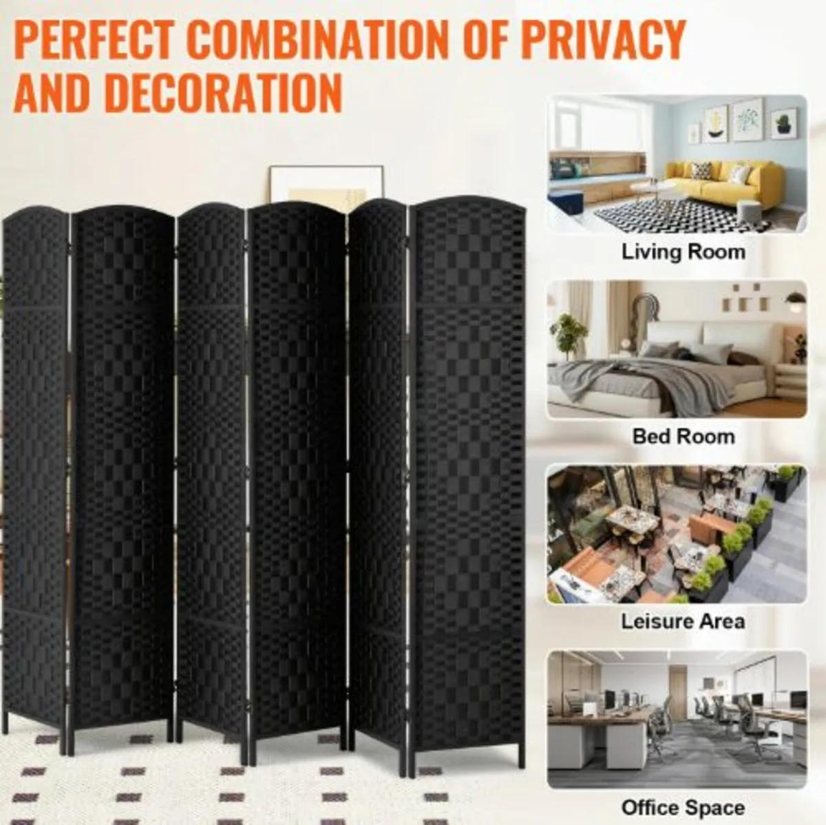 6 Panel Room Divider, Hand-Woven Folding Privacy - Image 3