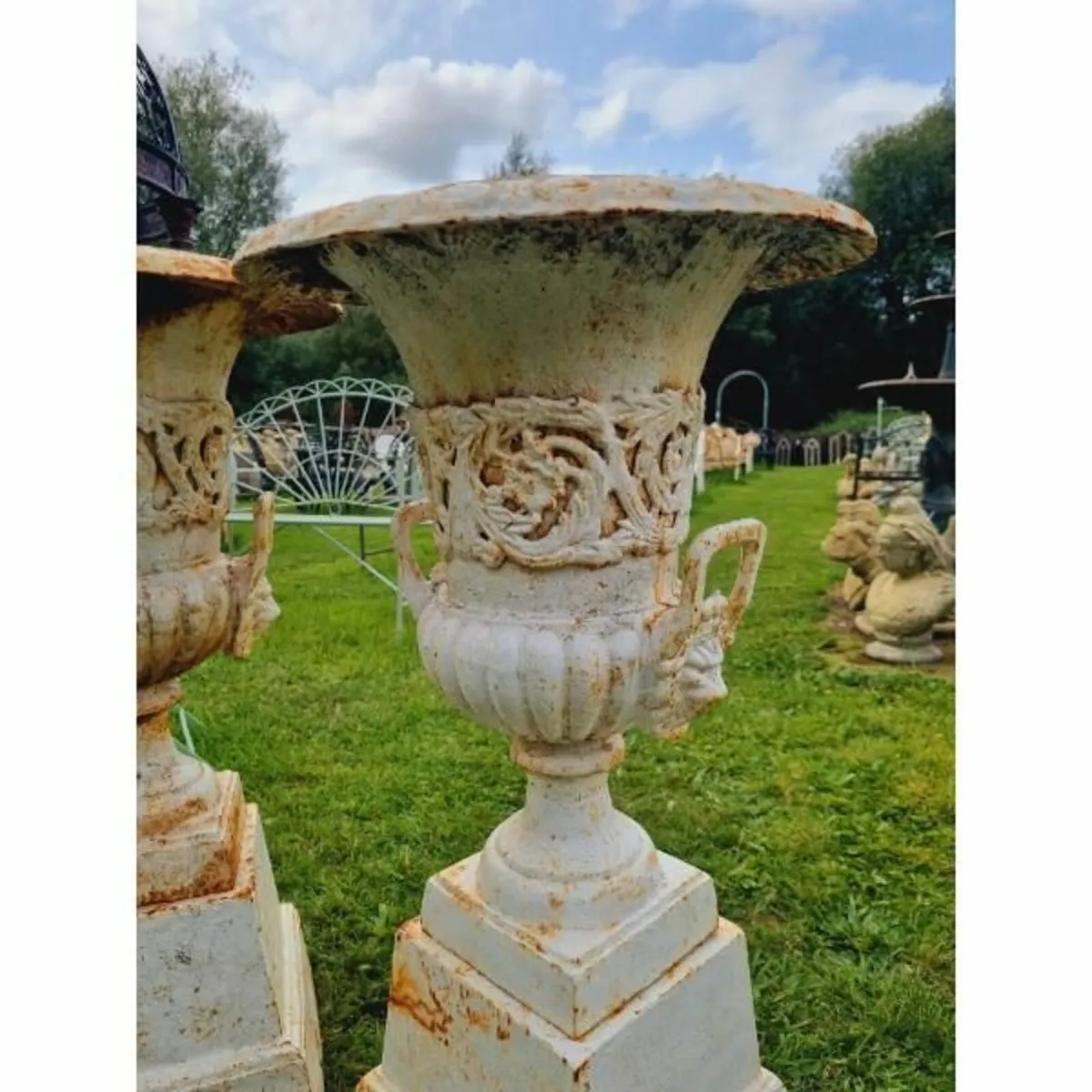 Pair of Cast Iron Urns on Pedestals H321 - Image 2
