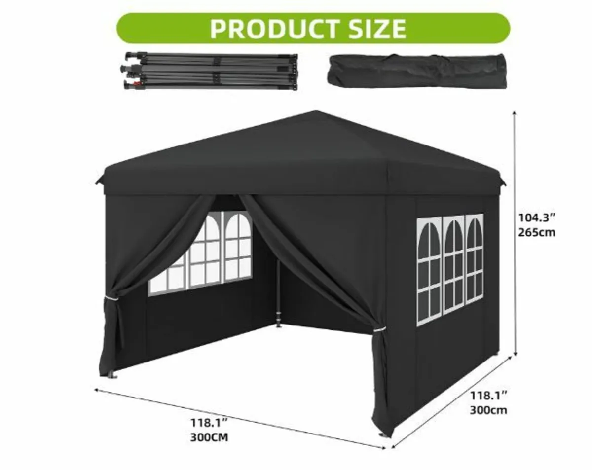 Pop Up Gazebo 3 x 3 m with 4 Side Panels - Image 2