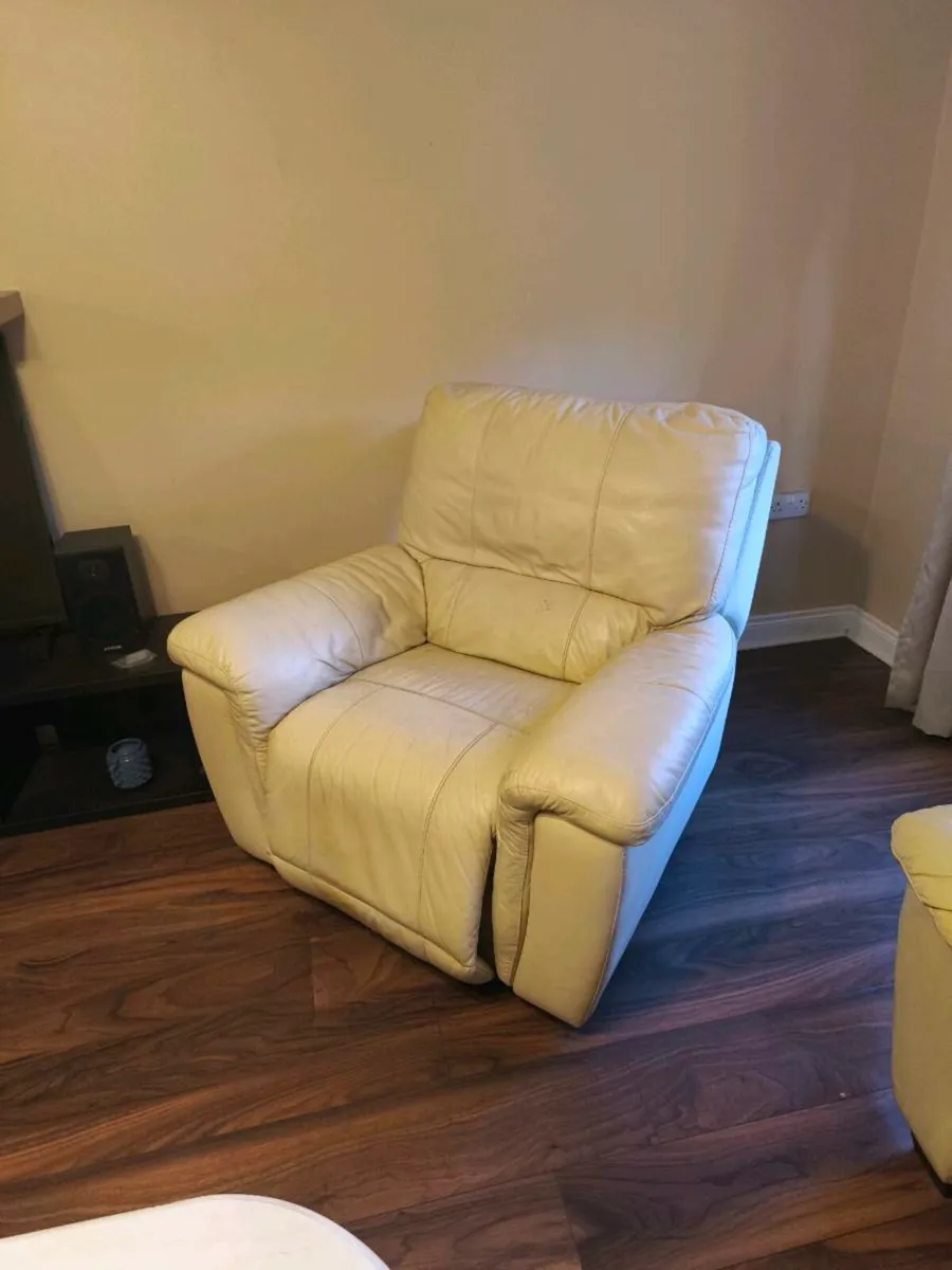 Leather cream couch X2 couch - Image 1