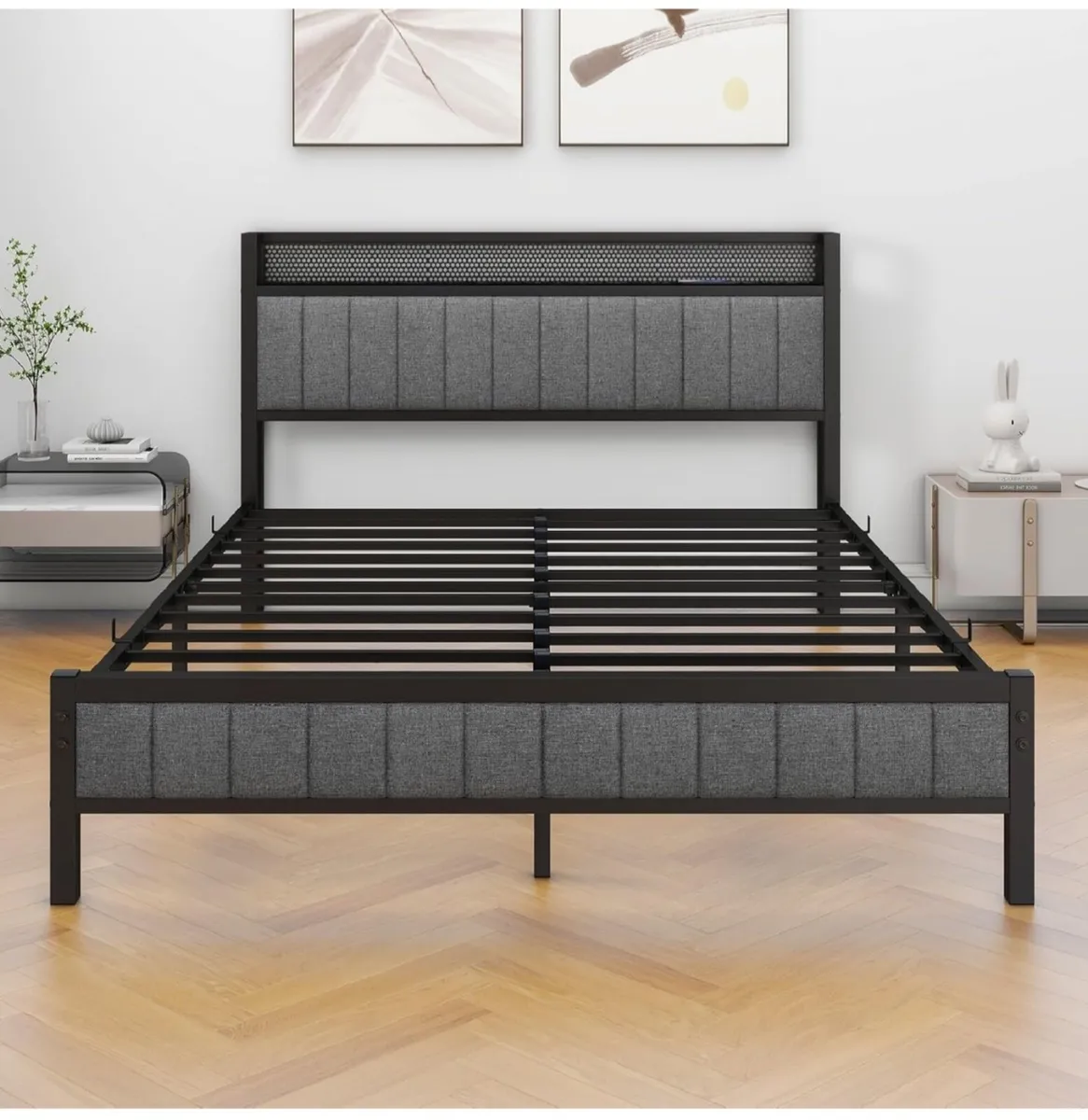 King Size Bed Frame with Storage and Headboard She - Image 3
