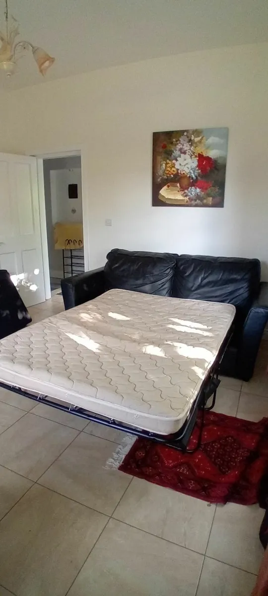 Black leather sofa bed - Image 4