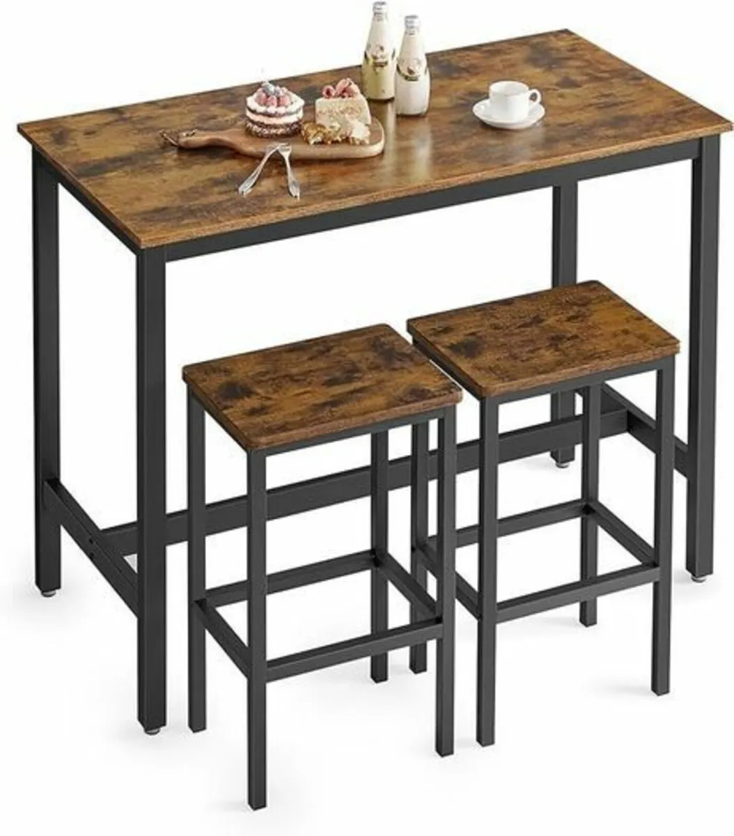 Bar table set, bar table with 2 bar stools, kitche - Image 1