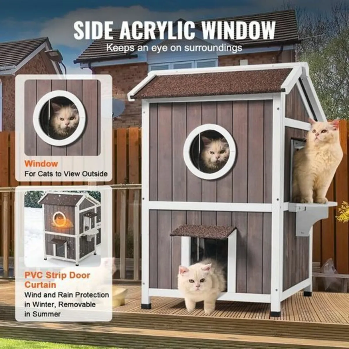 Outdoor Cat House 2-story Wooden Feral Cat Shelter - Image 2