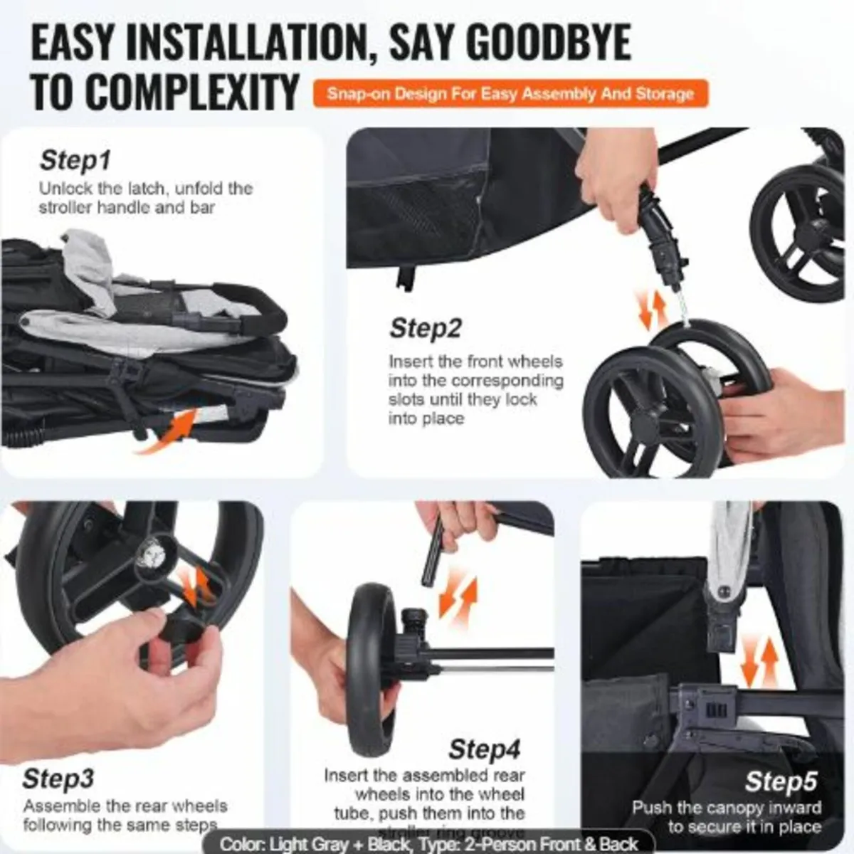 Double Stroller, Foldable Lightweight Twin Stroll - Image 4