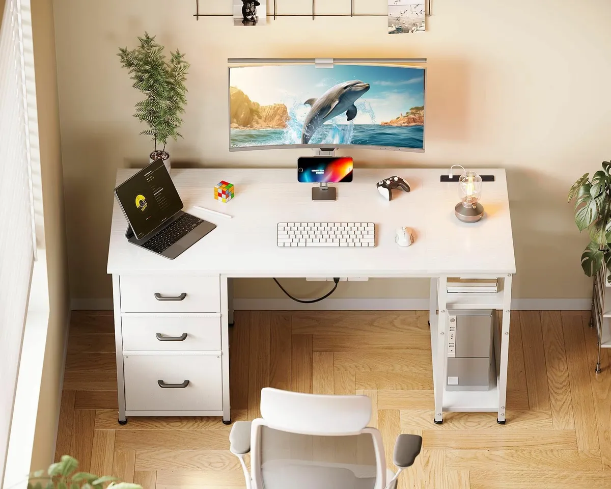 130cm Office Desk 3 Drawers Computer Shelves PC Ta - Image 2