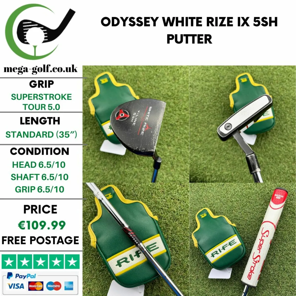 Odyssey White Rize iX 5SH Putter / 35″ - Image 1