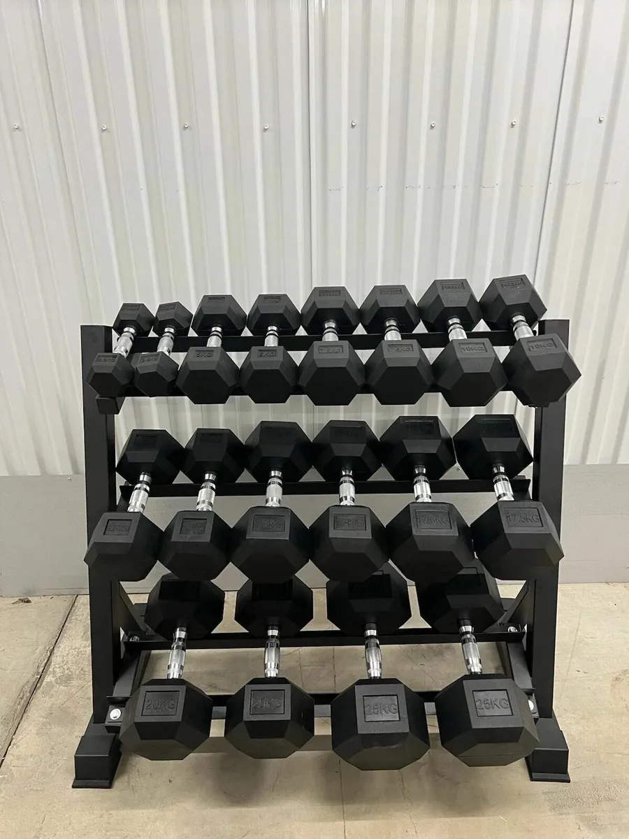 2.5-25kg Hex Dumbbell Set With 3 Tier Rack - Image 1