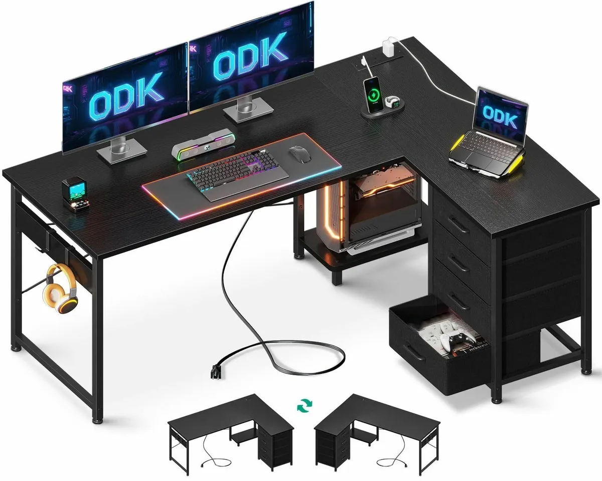 Corner Desk Drawers Reversible L Shaped Computer P - Image 1